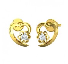 Natural Diamond Heart Earrings 0.10 CT / 2.00 gm Gold